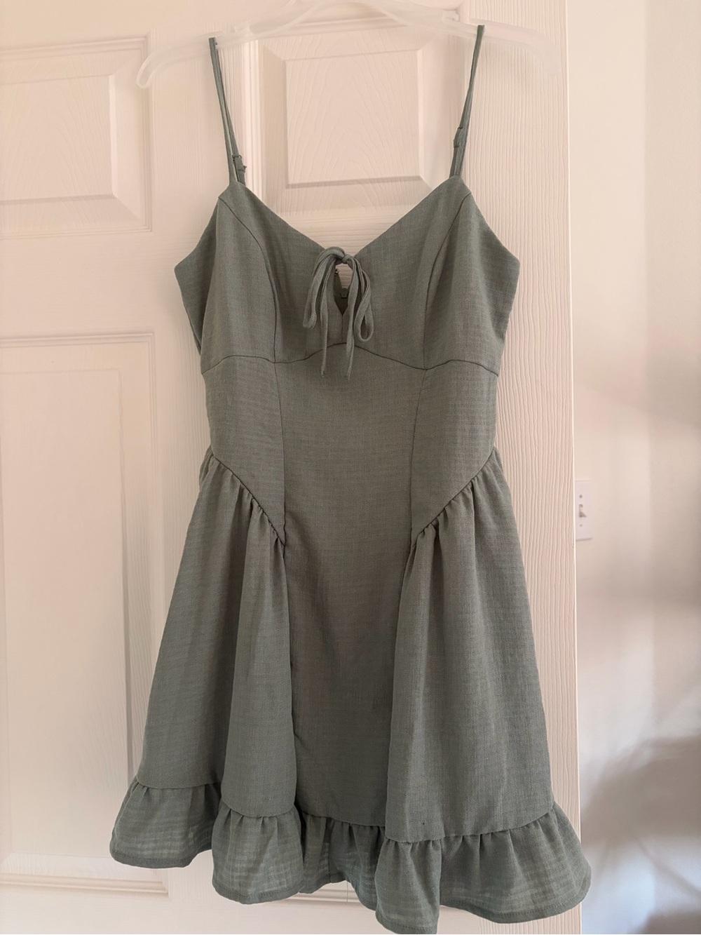 Francesca's Collections Sage Green Tie-Front Mini Dress